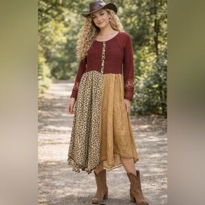 Red and Leopard Patchwork Dress